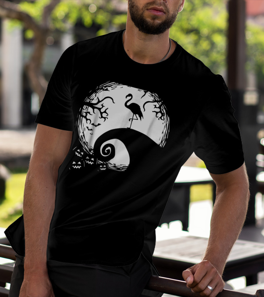 Nightmare Before Christmas Style Flamingo Moon Scene T-Shirt