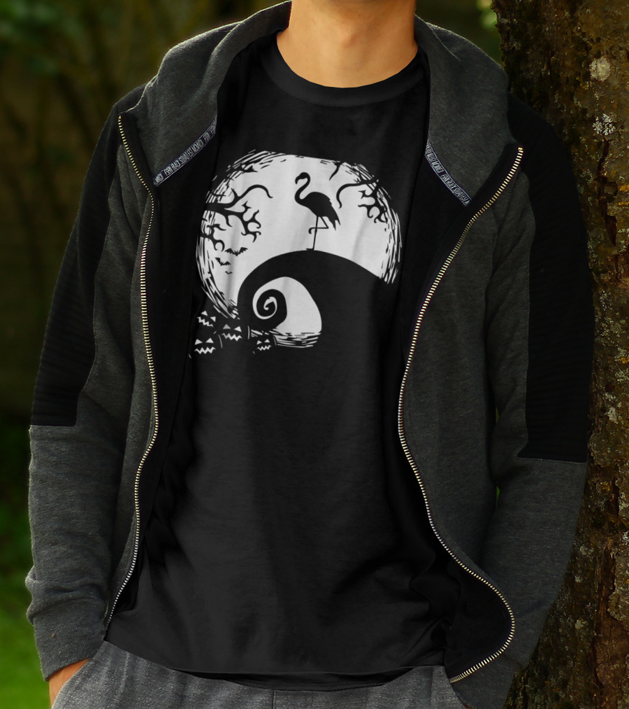 Nightmare Before Christmas Style Flamingo Moon Scene T-Shirt