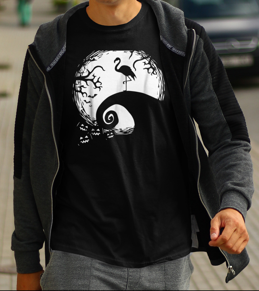 Nightmare Before Christmas Style Flamingo Moon Scene T-Shirt