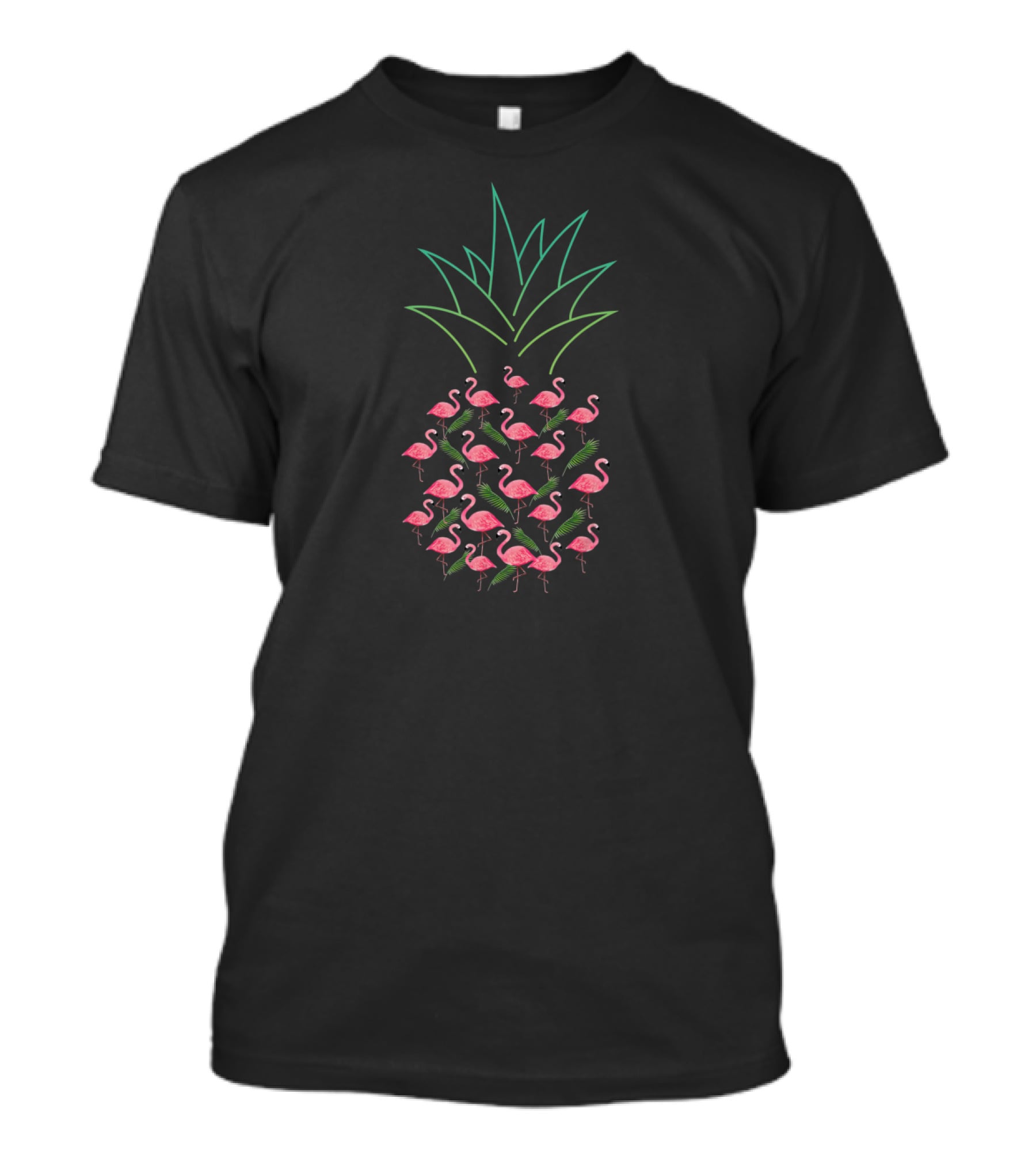 Pineapple Flamingo Pattern With Pink Flamingos And Green Leaves T-Shirt