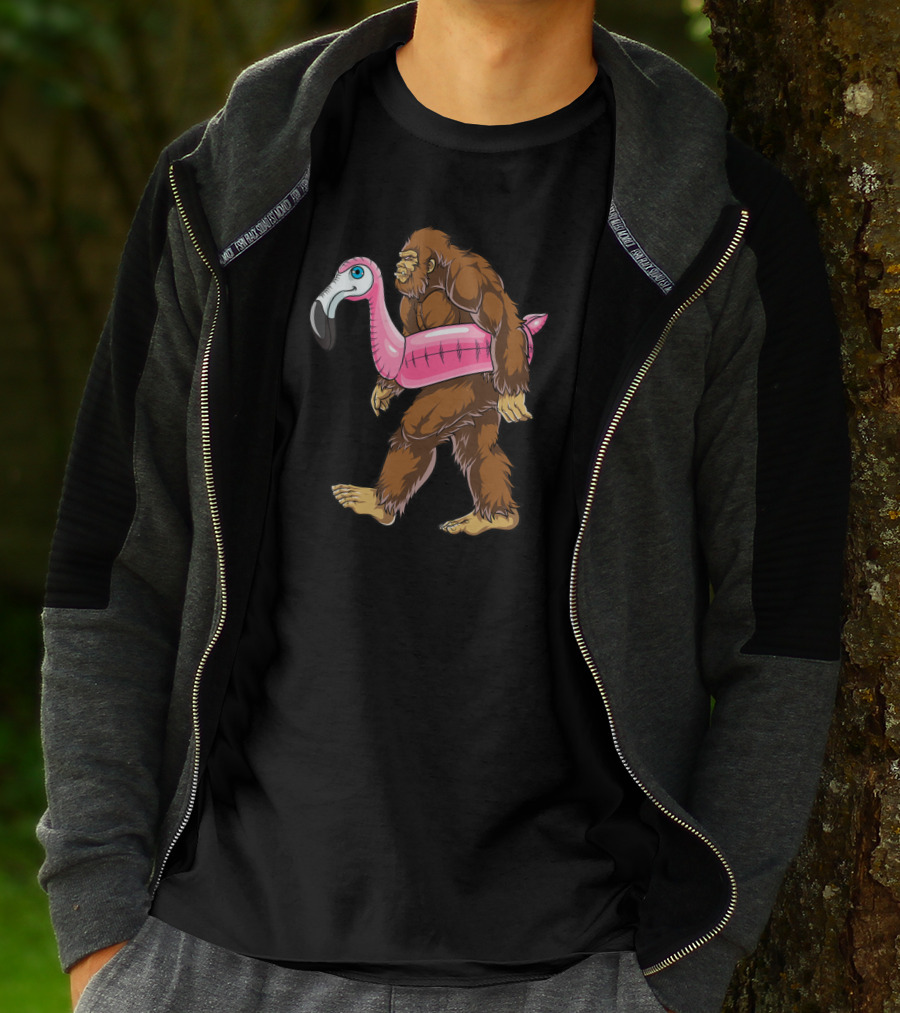 Pool Party Bigfoot Pink Flamingo Sasquatch Float T-Shirt