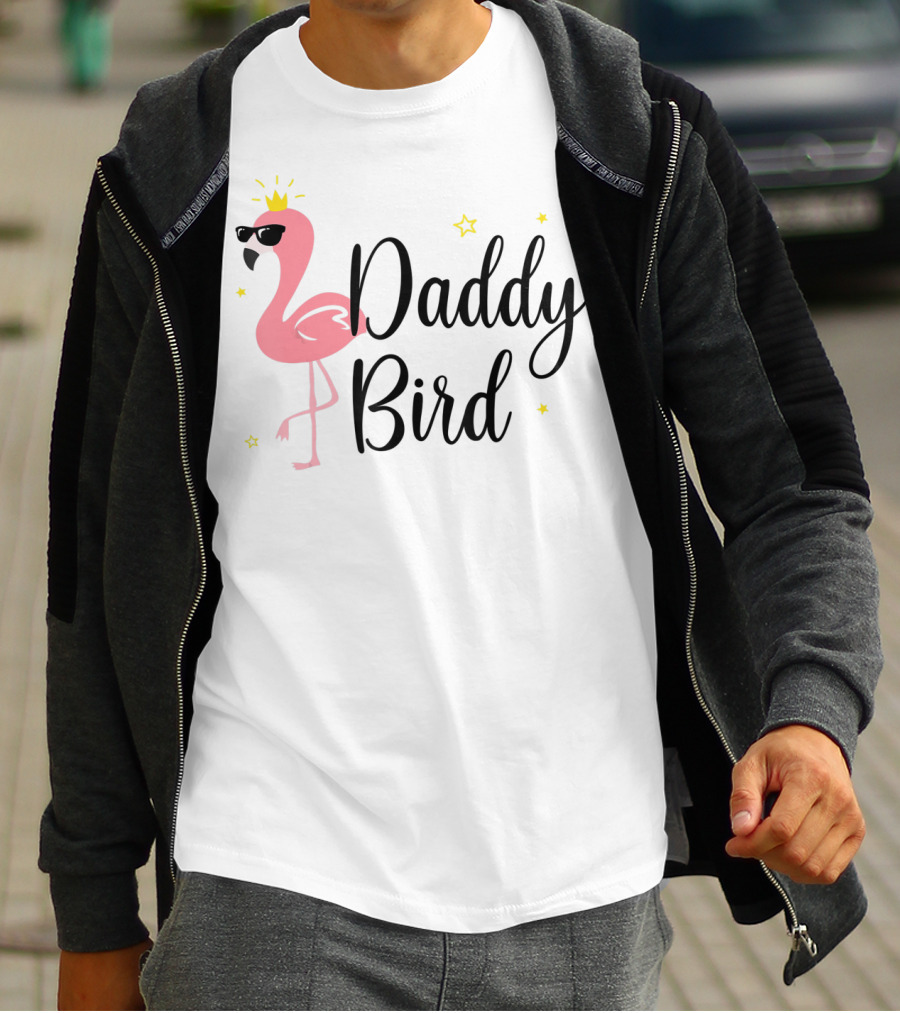 Daddy Bird Flamingo With Crown And Sunglasses Stars T-Shirt