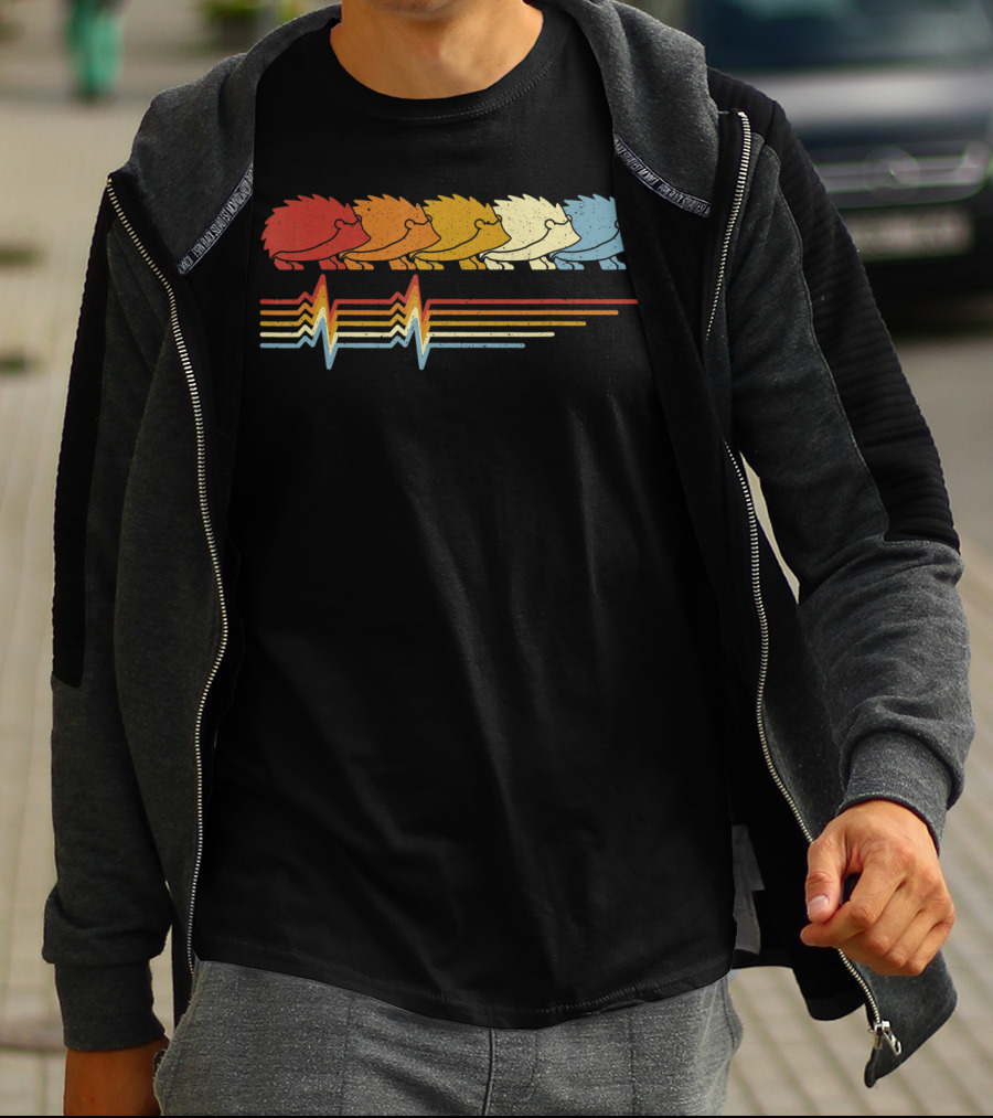 Hedgehog Heartbeat Retro Animal Lover T-Shirt