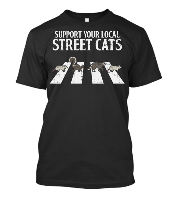 Support Your Local Street Cats Abbey Road Parody Racoon Skunk Opossum T-Shirt