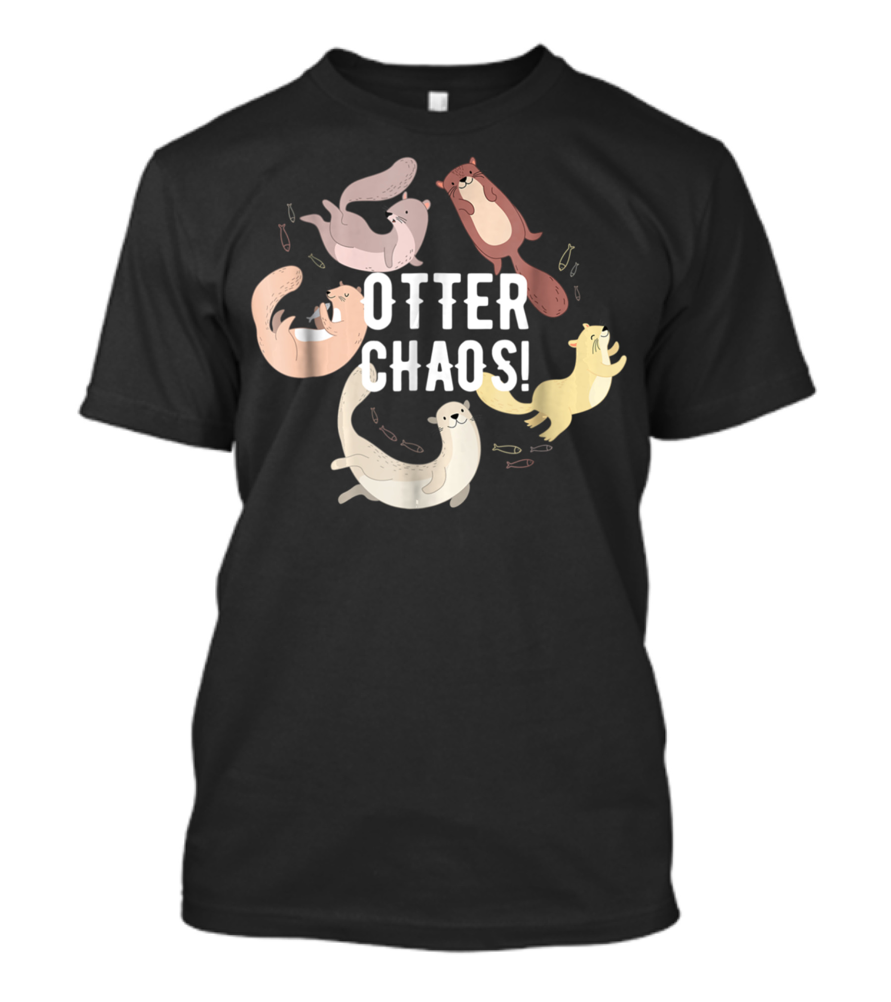 Otter Chaos Playful Otters Tumbling With Fish T-Shirt