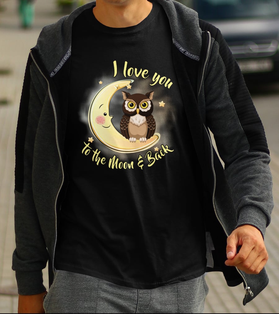 I Love You To The Moon And Back Owl On Smiling Clown Moon With Stars T-Shirt