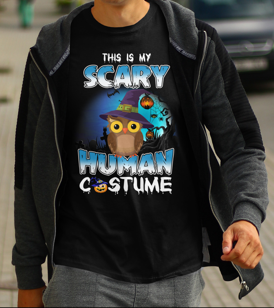 This Is My Scary Human Costume Owl Halloween Pumpkin Hat T-Shirt