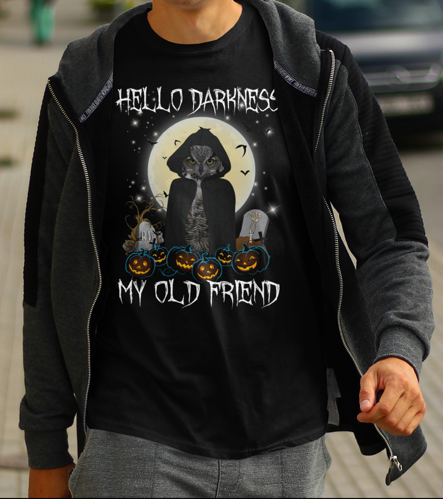Hello Darkness My Old Friend Owl Halloween Moon Ravens T-Shirt