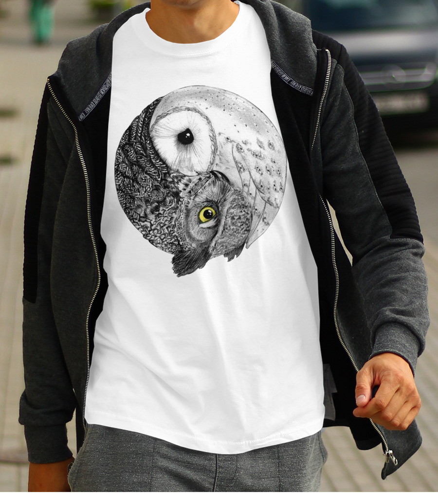 Yin Yang Black And White Owl T-Shirt