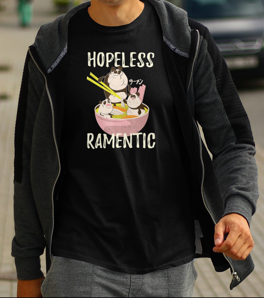 Hopeless Ramentic Japanese Ramen Noodles Funny Kawaii Anime Panda T-Shirt