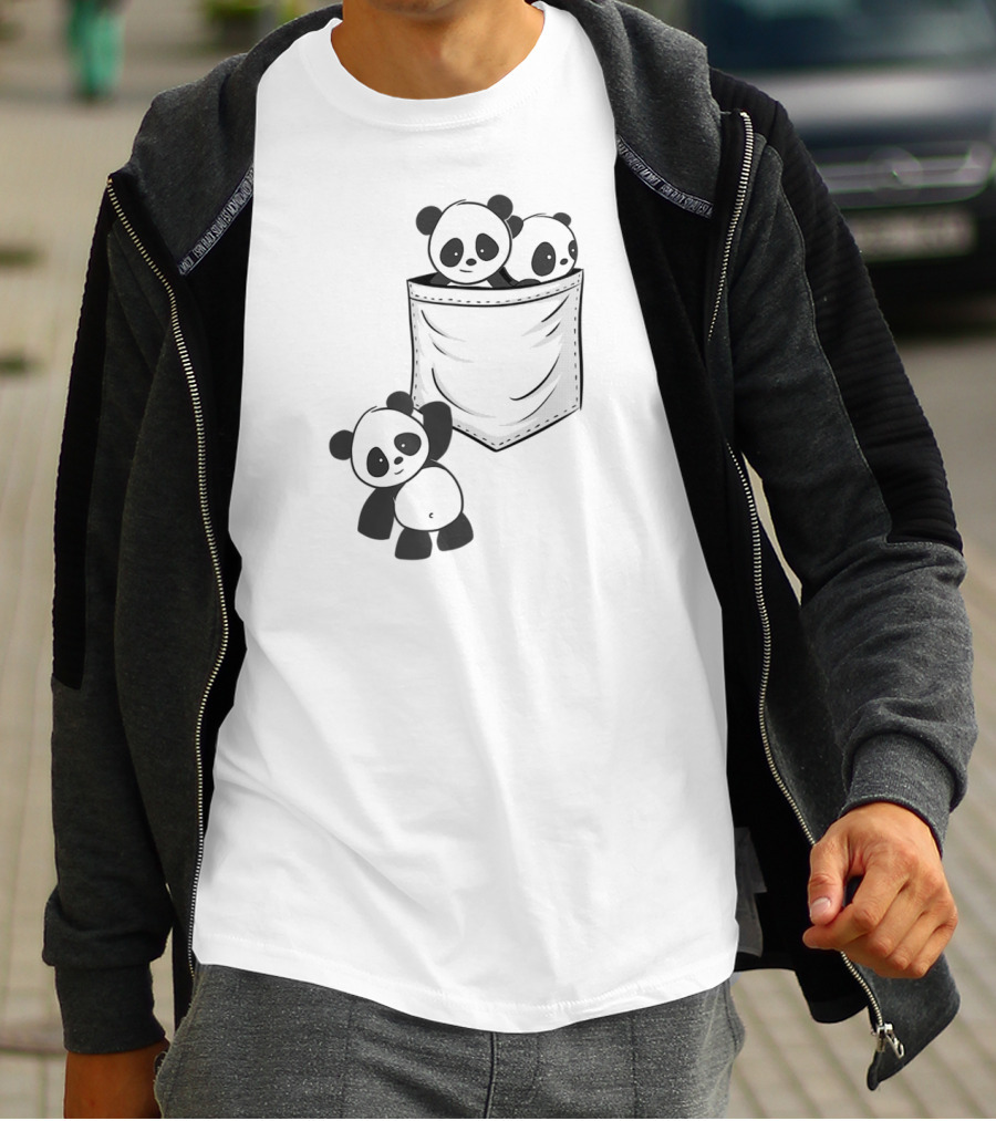 Kawaii Baby Pandas In Pocket For Panda Lovers T-Shirt