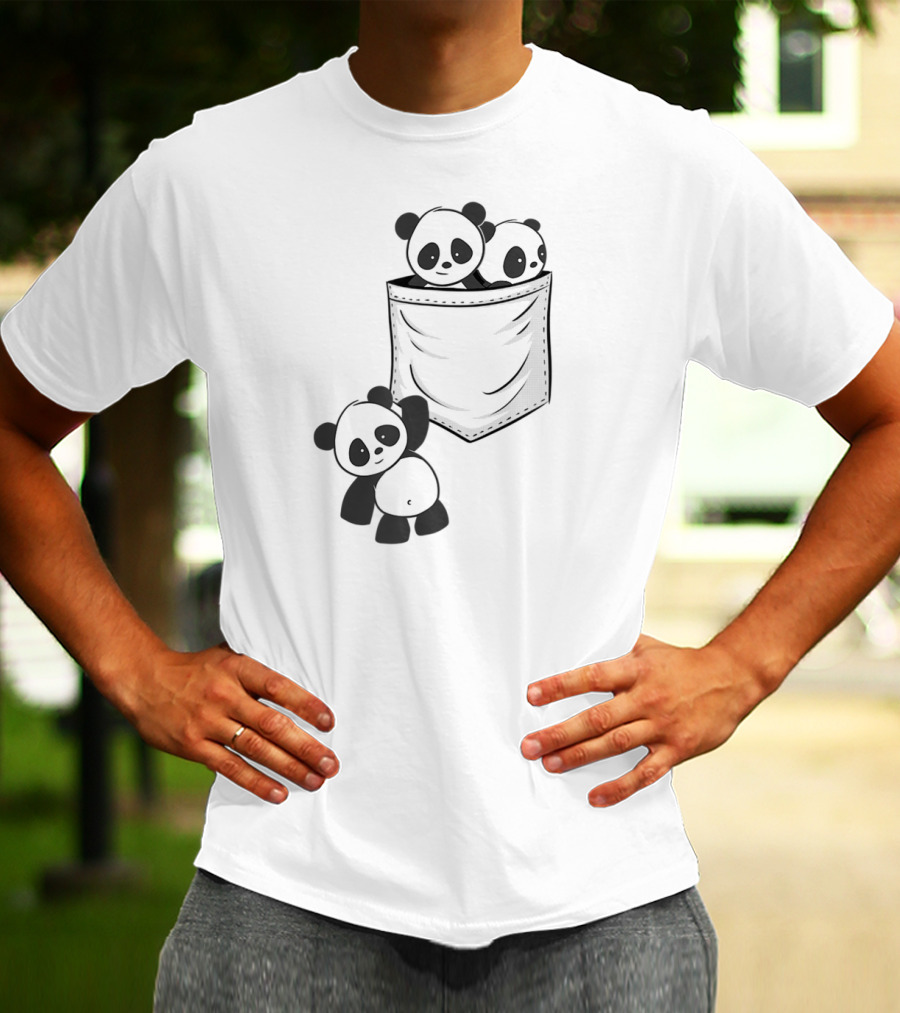 Kawaii Baby Pandas In Pocket For Panda Lovers T-Shirt