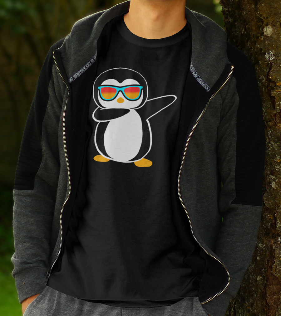 Dabbing Penguin Cute Animal With Sunglasses Birthday Party T-Shirt