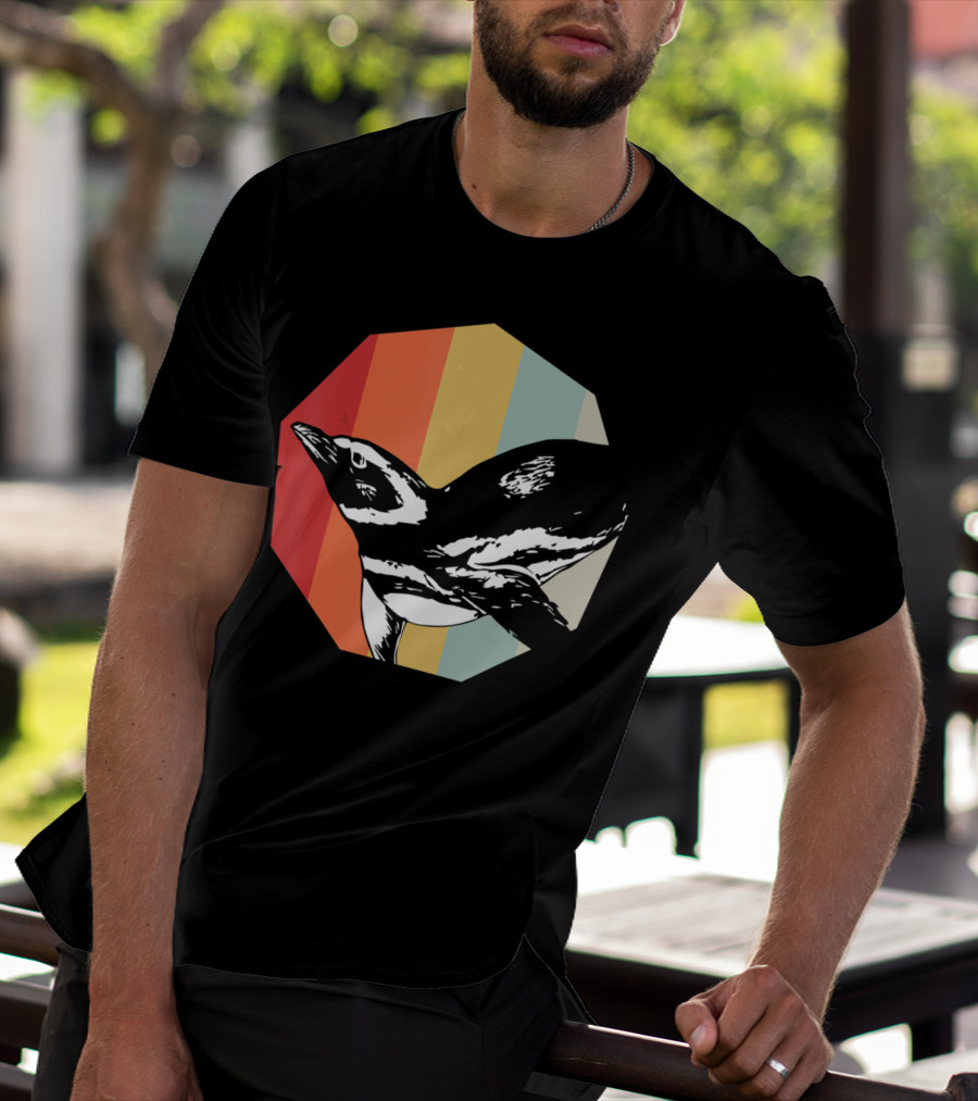 Retro Penguin Vintage Stripes T-Shirt