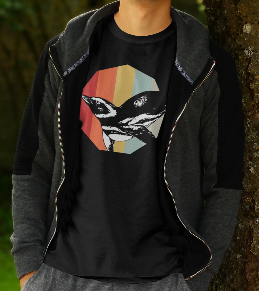 Retro Penguin Vintage Stripes T-Shirt