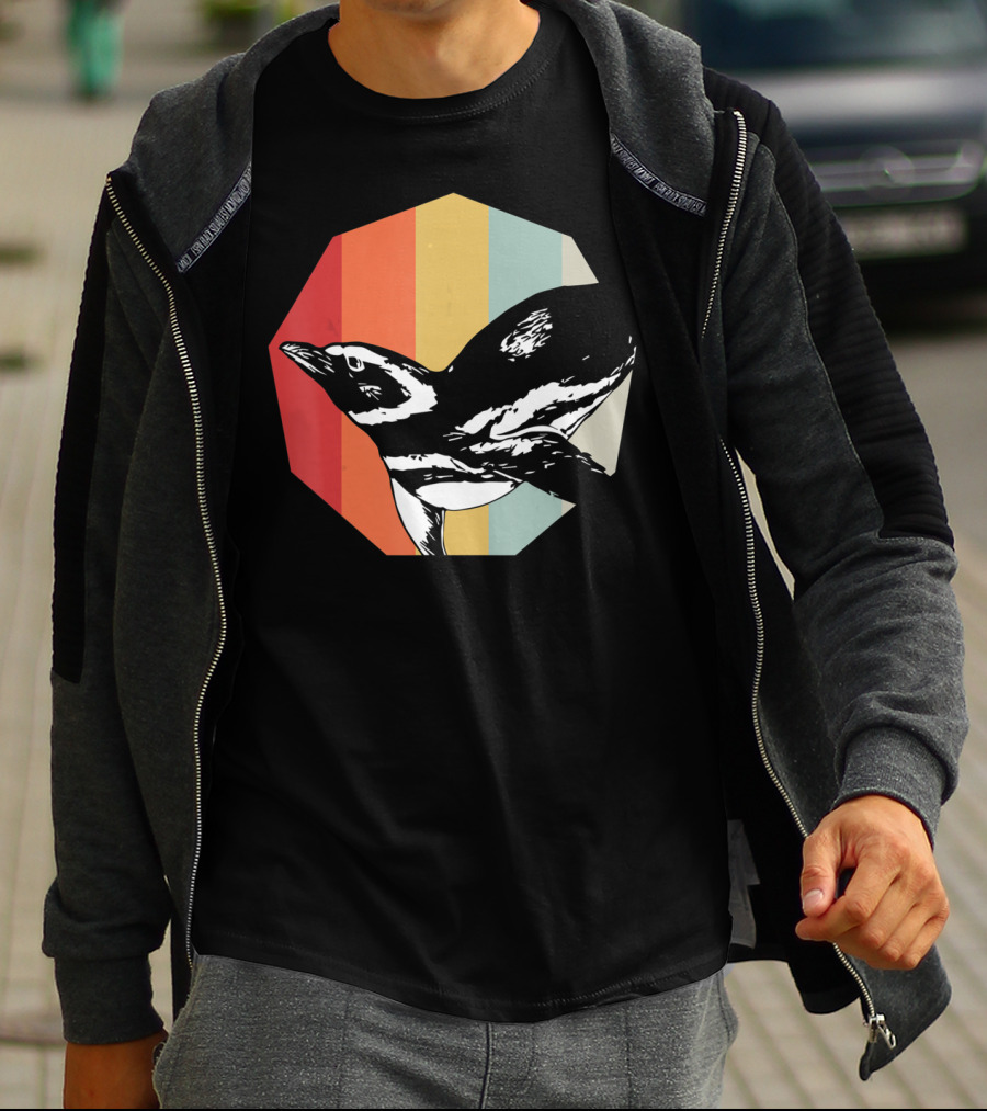 Retro Penguin Vintage Stripes T-Shirt