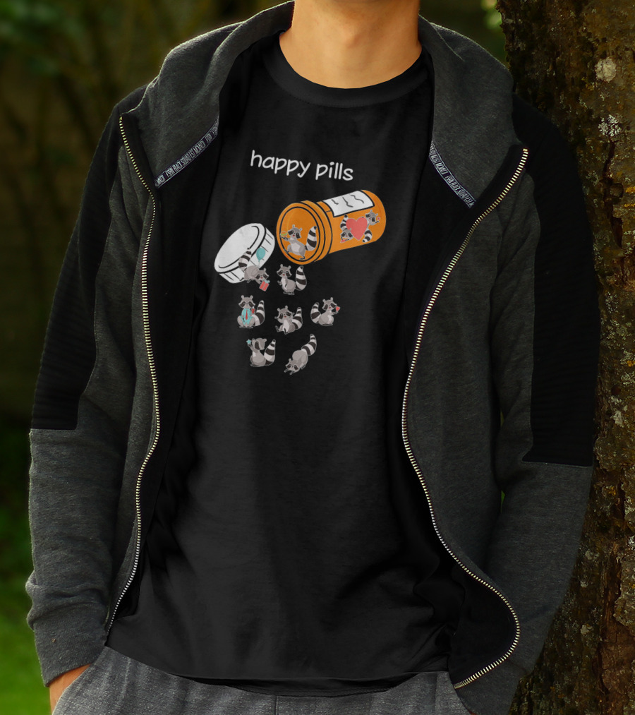 Happy Pills Cute Raccoons Funny Raccoon Lover T-Shirt