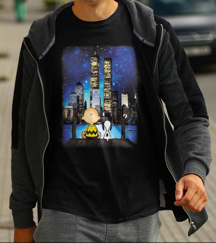 Always Remember Snoopy The Peanuts Movie Twin Towers Charlie Brown Night Sky T-Shirt