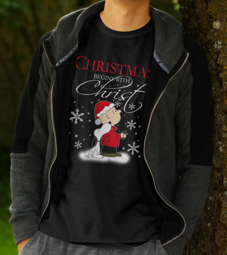 Christmas Begins With Christ Snoopy The Peanuts Movie Charlie Brown Snowflakes T-Shirt