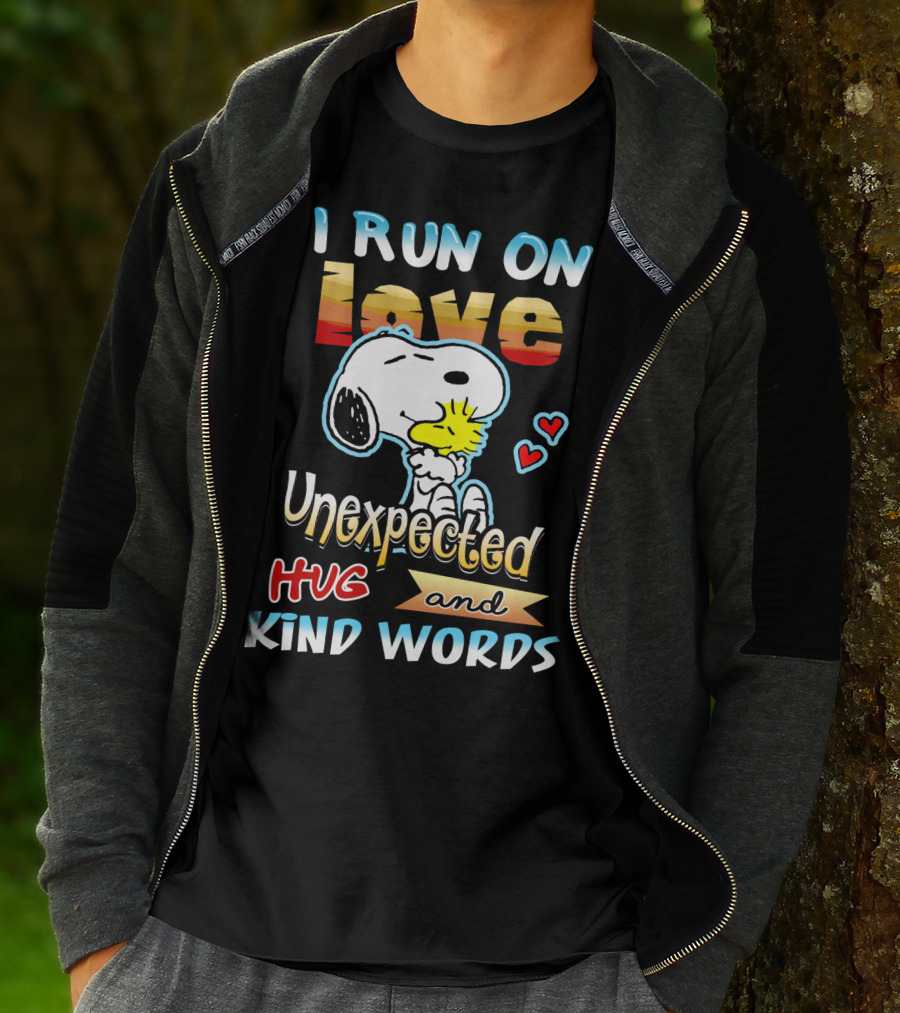 I Run On Love Unexpected Hug And Kind Words Snoopy Peanuts Movie T-Shirt