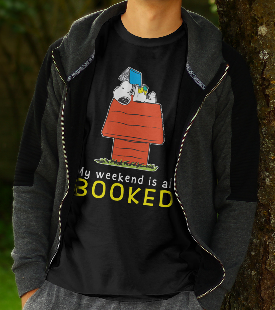 Snoopy My Weekend Is All Booked Peanuts Movie Doghouse Reading T-Shirt