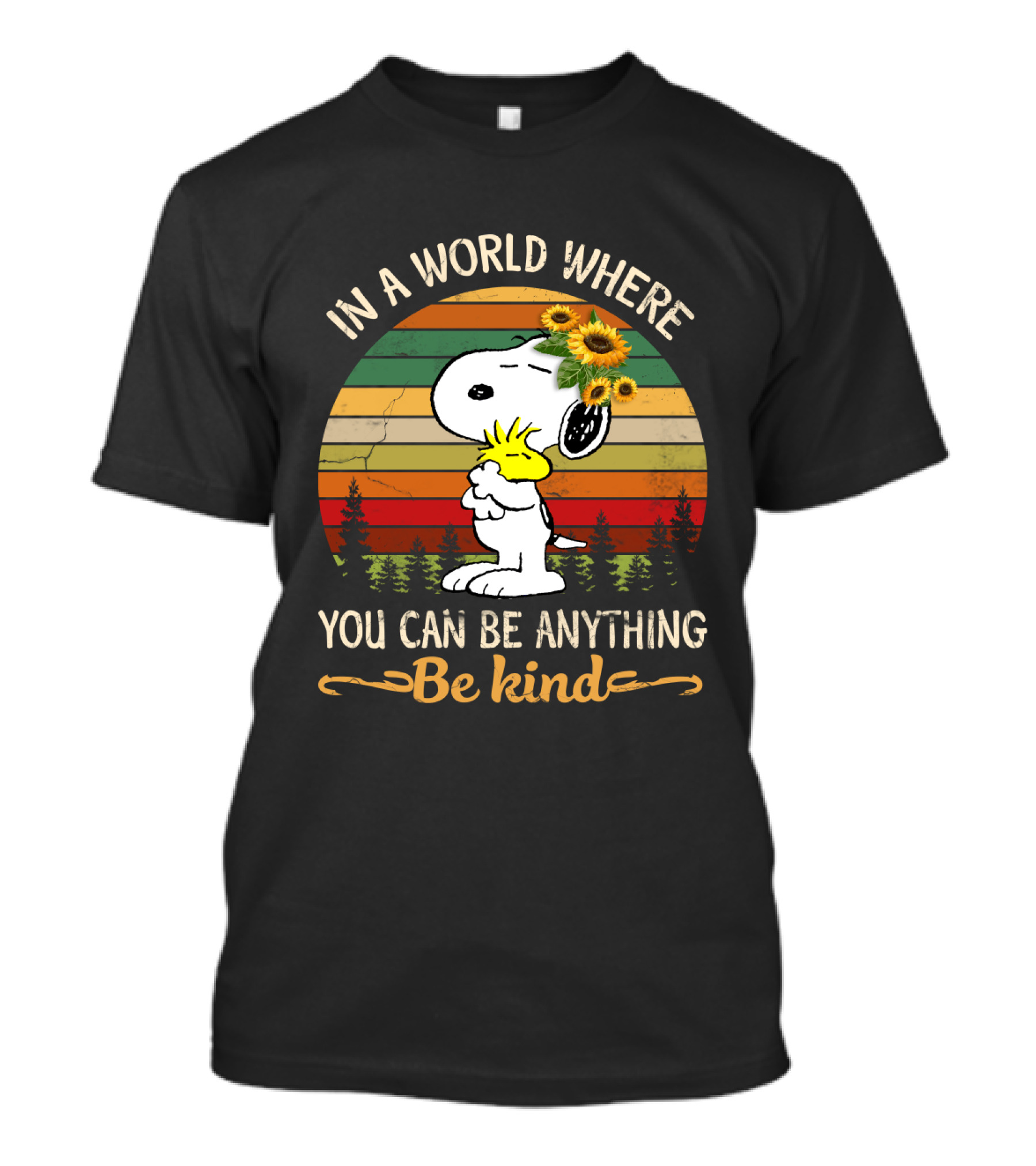 In A World Where You Can Be Anything Be Kind Snoopy Peanuts Vintage Retro Sunflowers T-Shirt