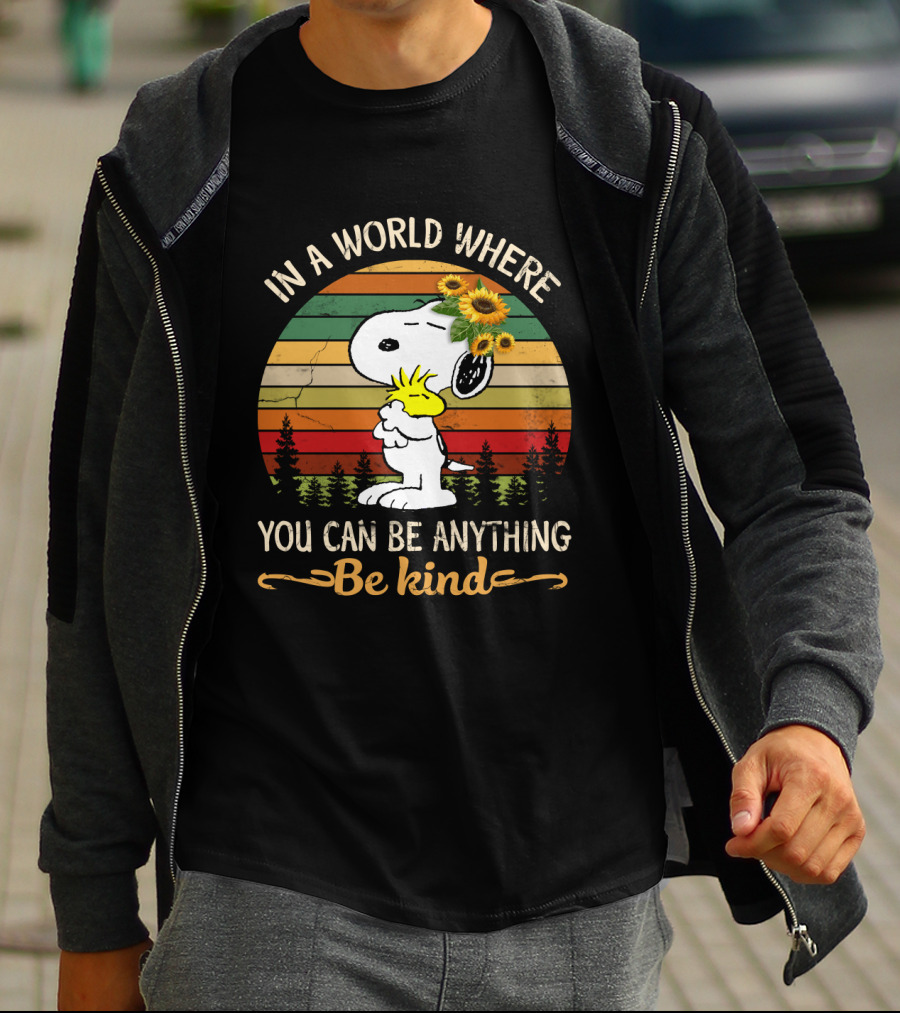 In A World Where You Can Be Anything Be Kind Snoopy Peanuts Vintage Retro Sunflowers T-Shirt