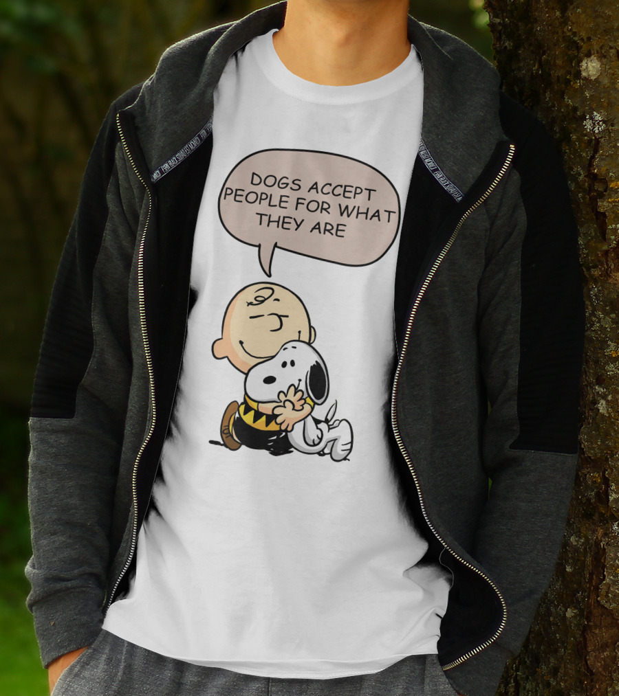 Snoopy Peanuts Dogs Accept People For What They Are Hugging Scene T-Shirt