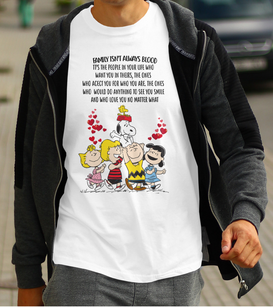 Charlie Brown Snoopy Family Isn't Always Blood Peanuts Movie Characters Hearts T-Shirt
