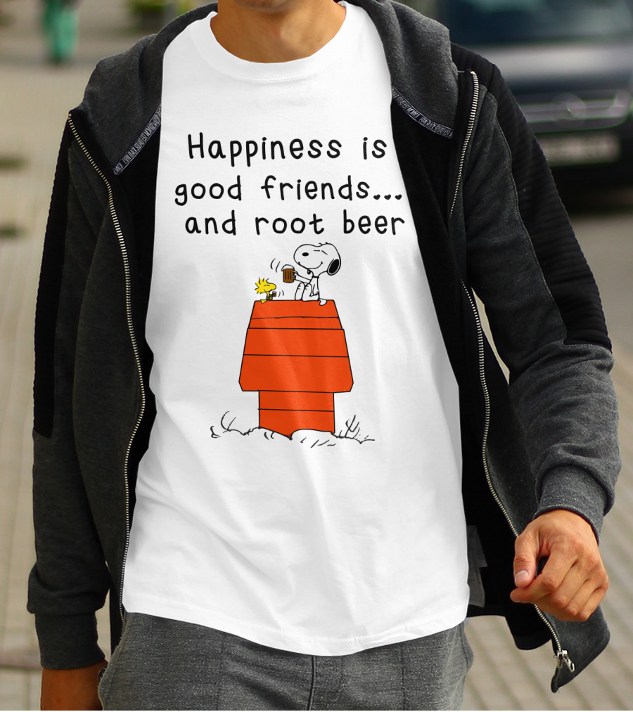 Happiness Is Good Friends And Root Beer With Snoopy And Woodstock Peanuts Movie T-Shirt