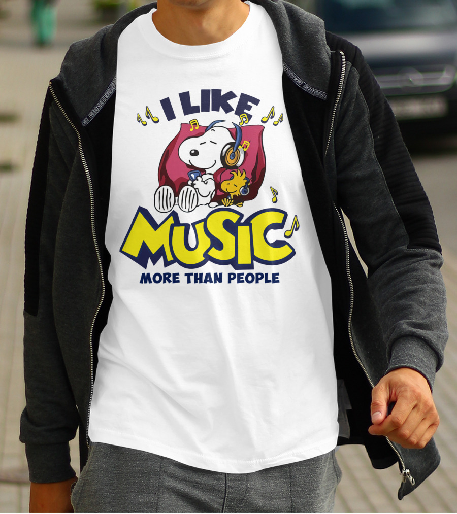 I Like Music More Than People Snoopy Listening With Headphones Peanuts Movie T-Shirt