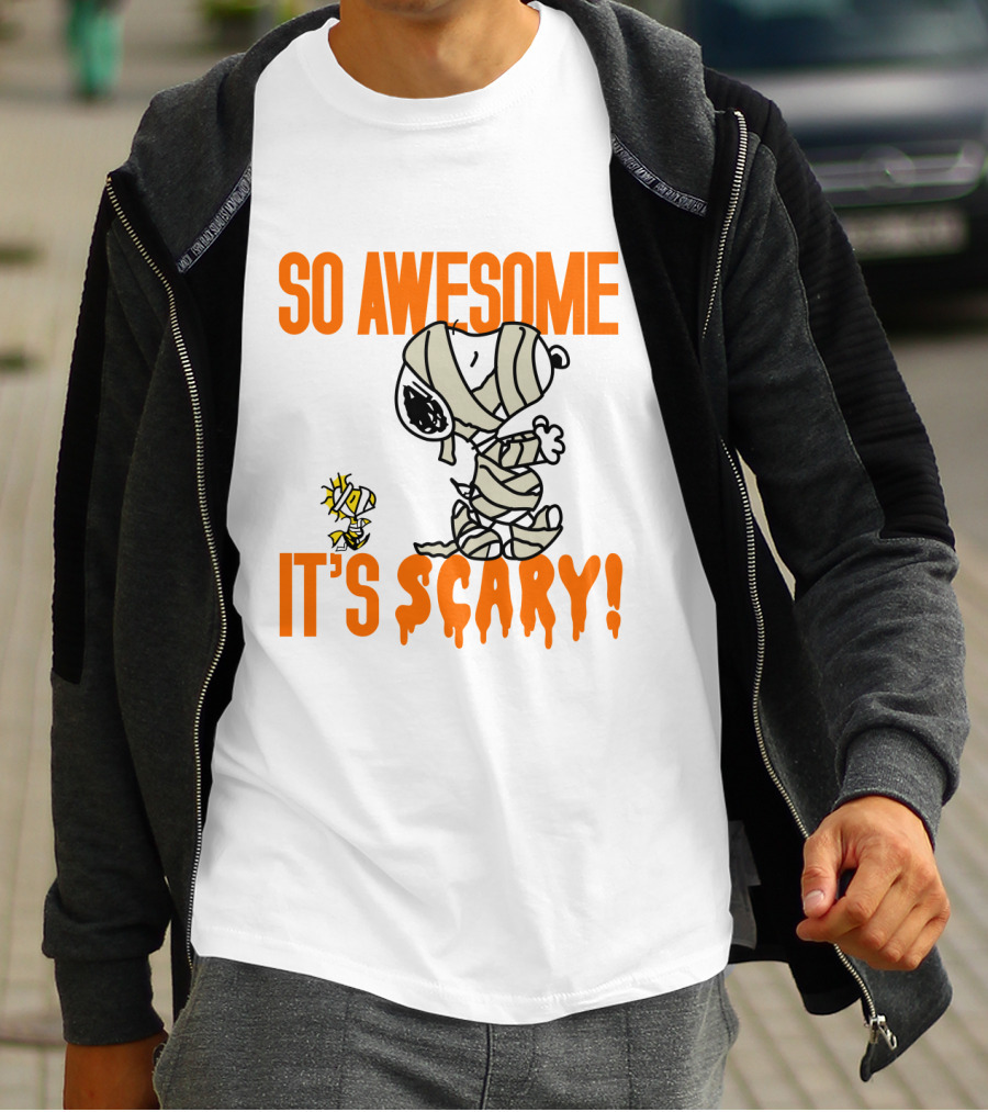 So Awesome It's Scary Funny Halloween Snoopy Peanuts Mummy Woodstock T-Shirt