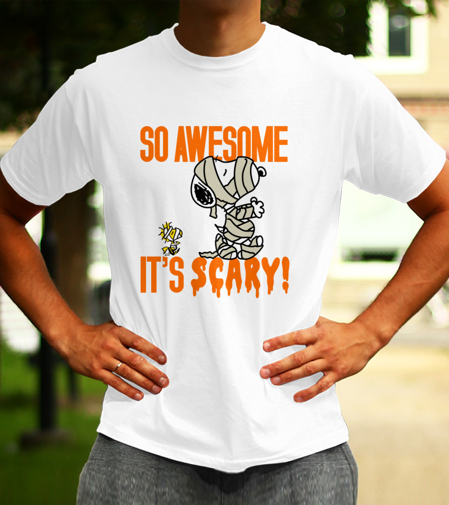 So Awesome It's Scary Funny Halloween Snoopy Peanuts Mummy Woodstock T-Shirt