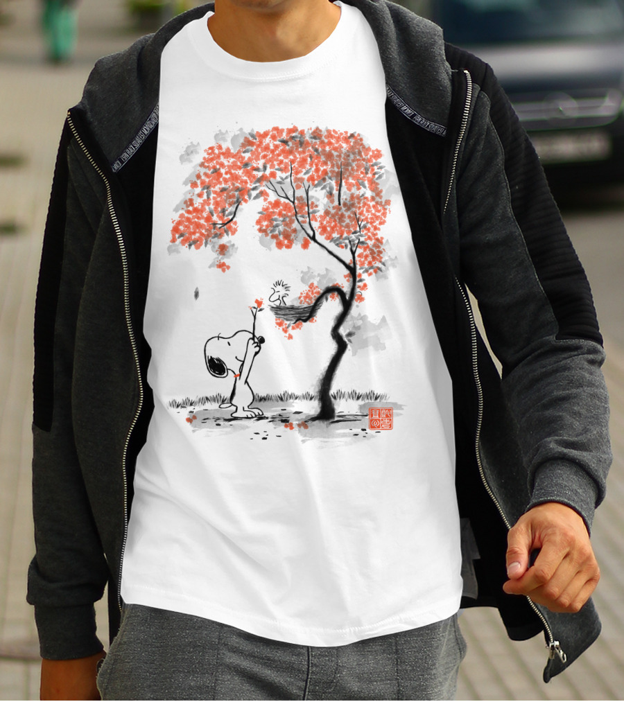 Snoopy Sumi E Tree Japanese Style The Peanuts Movie T-Shirt