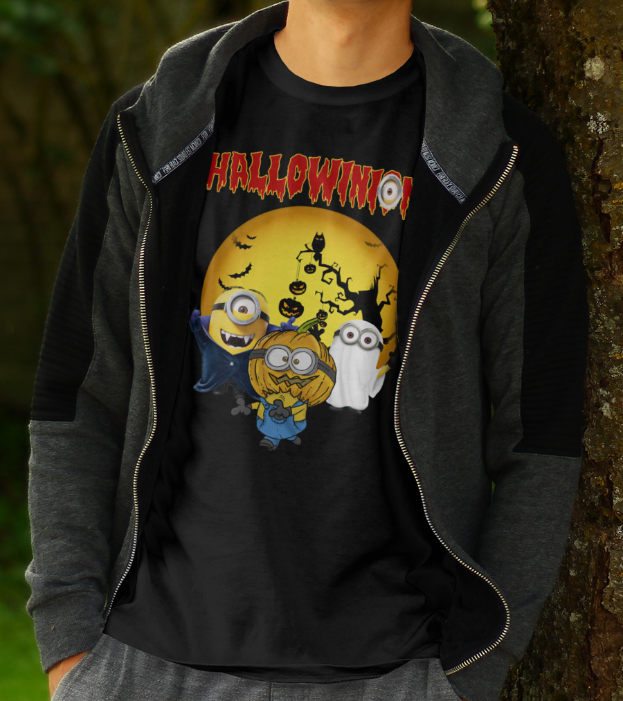 Hallowinion Halloween Minions Despicable Me Moon Bats Pumpkins Ghost Costume T-Shirt