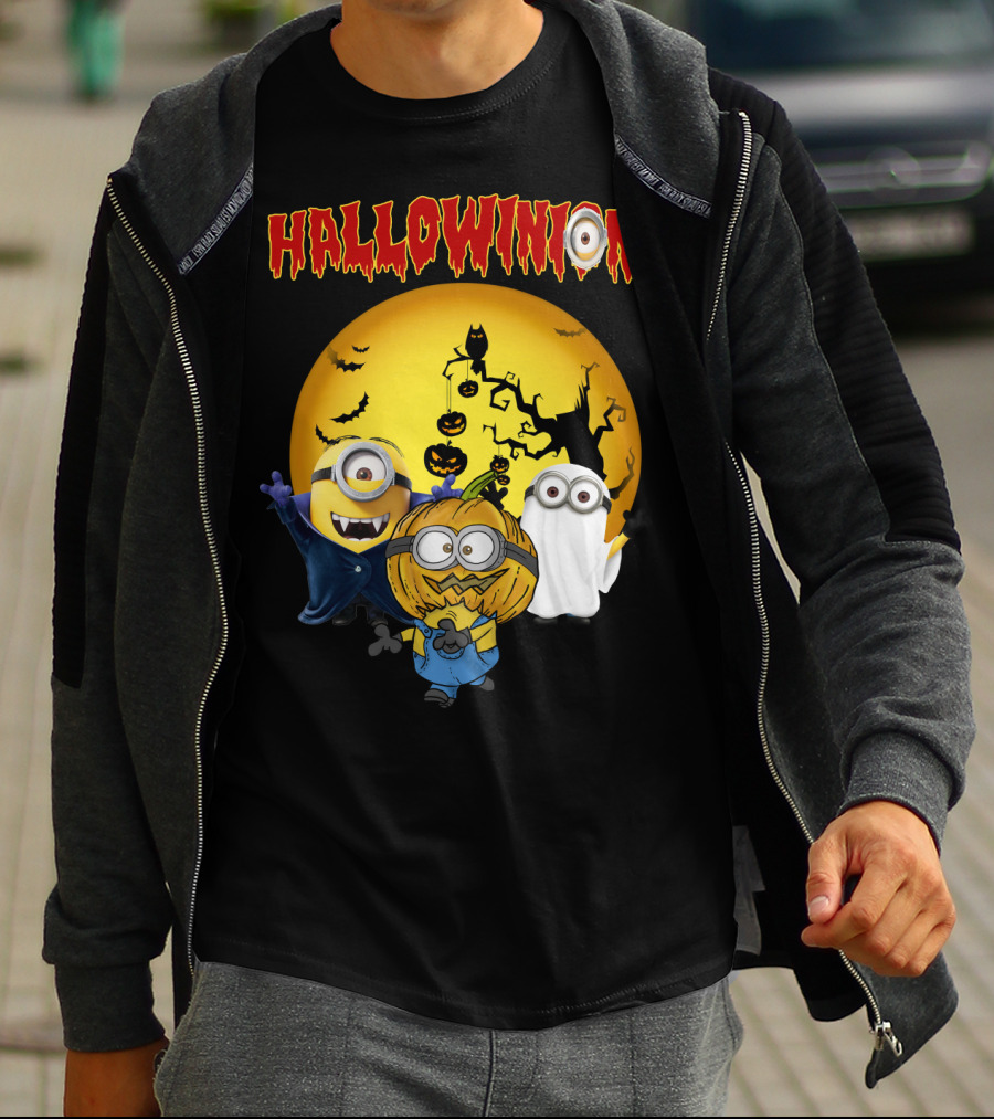 Hallowinion Halloween Minions Despicable Me Moon Bats Pumpkins Ghost Costume T-Shirt