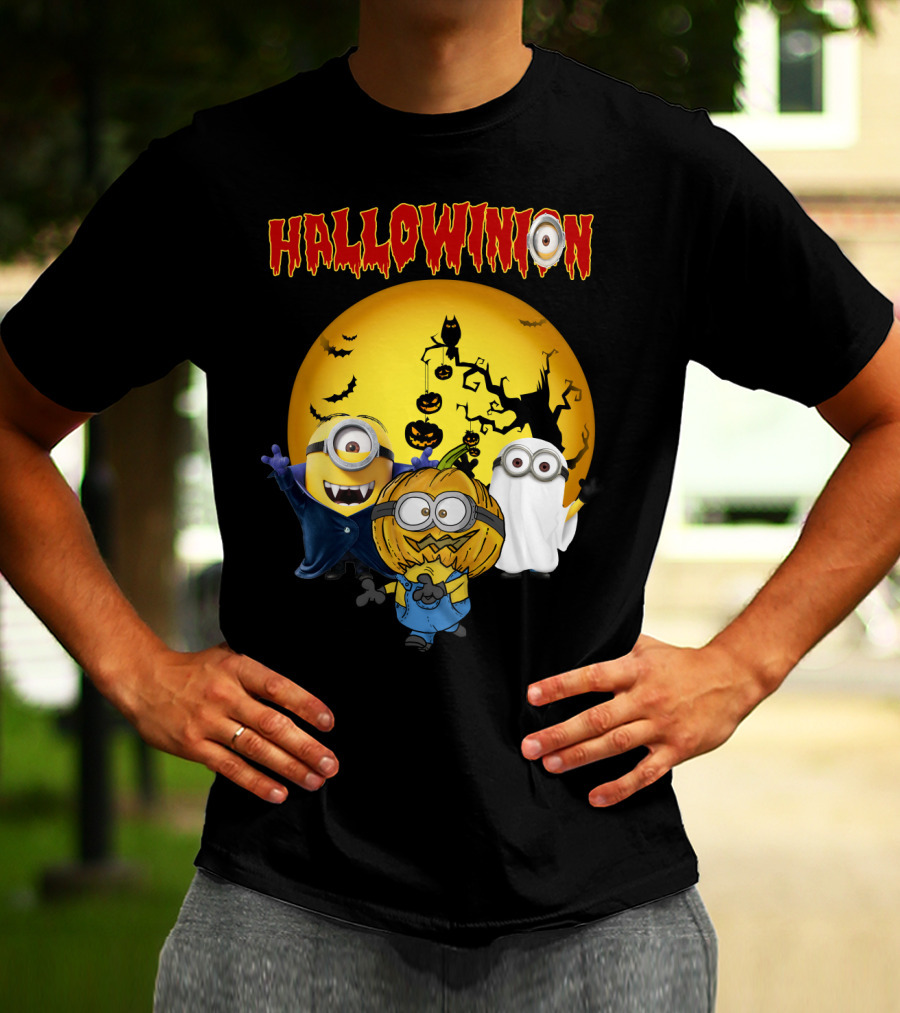 Hallowinion Halloween Minions Despicable Me Moon Bats Pumpkins Ghost Costume T-Shirt