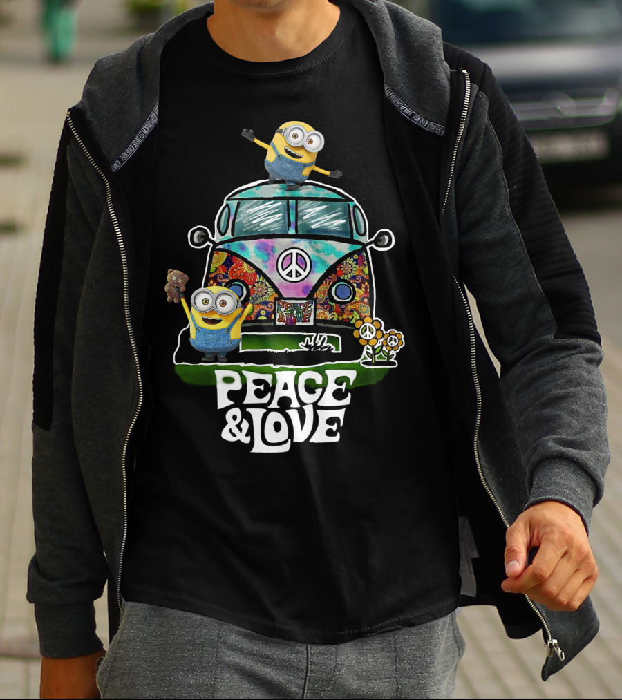 Peace Love Hippie Car Sunflower Minions Despicable Me Peace And Love T-Shirt