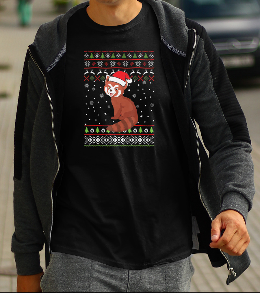 Christmas Red Panda Santa Hat Snowflakes Family Group T-Shirt
