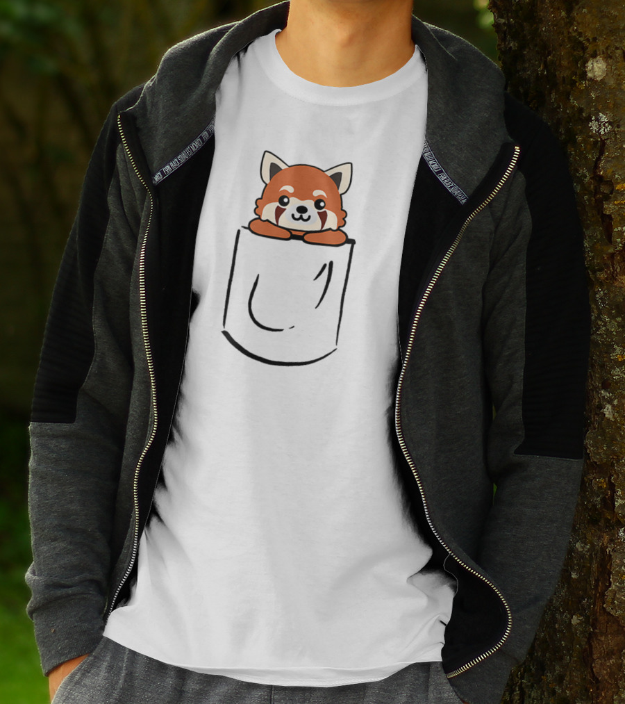 Cute Red Panda Peeking Out Of Pocket T-Shirt