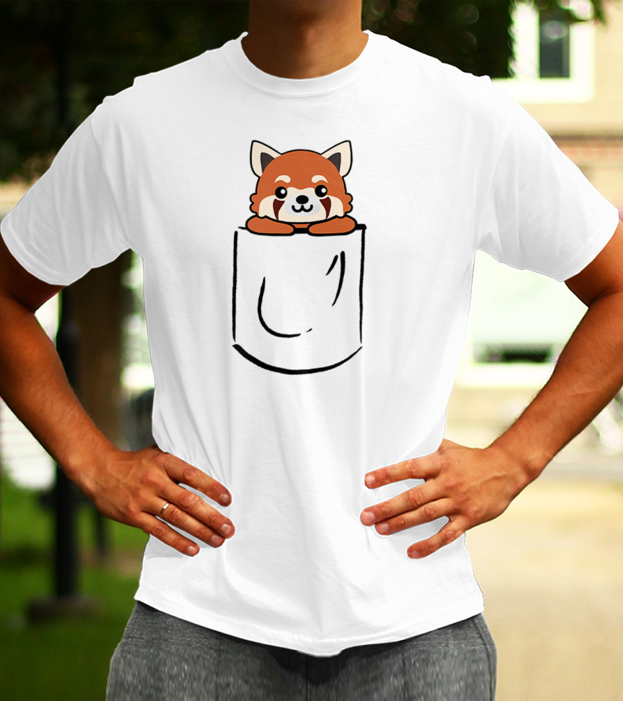 Cute Red Panda Peeking Out Of Pocket T-Shirt