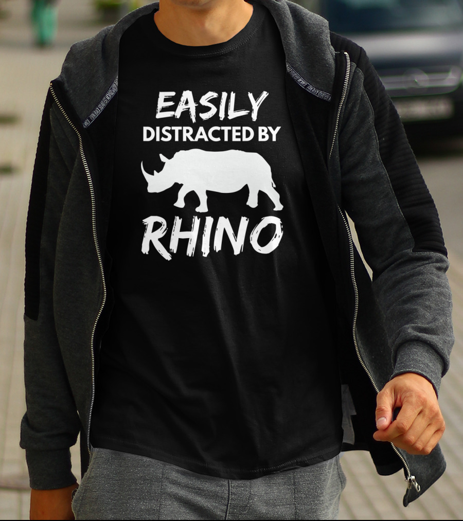 Easily Distracted By Rhino Funny Animal Lover T-Shirt