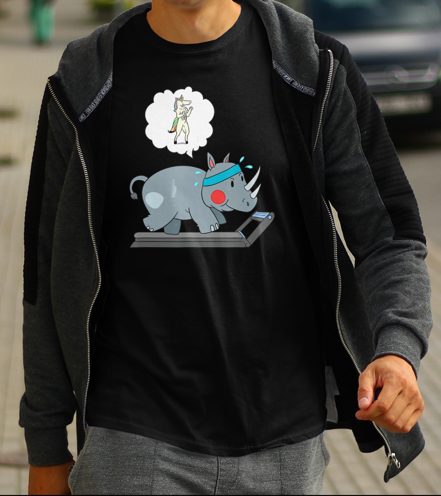 Rhino Running Cardio Unicorn Dream Funny Fitness T-Shirt