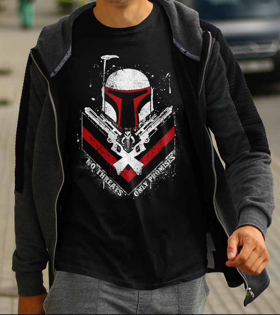 No Threats Only Promises Boba Fett Star Wars Helmet With Blasters T-Shirt