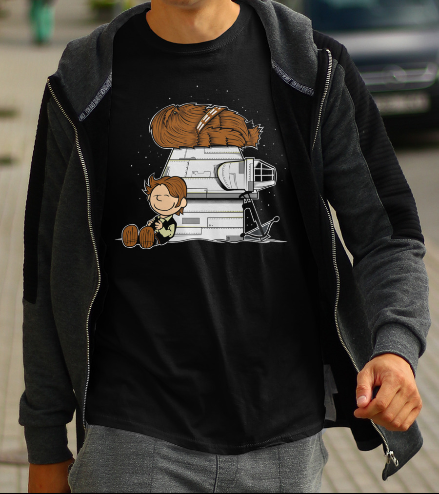 Peanuts Chewbacca Star Wars Snoopy Millennium Falcon T-Shirt