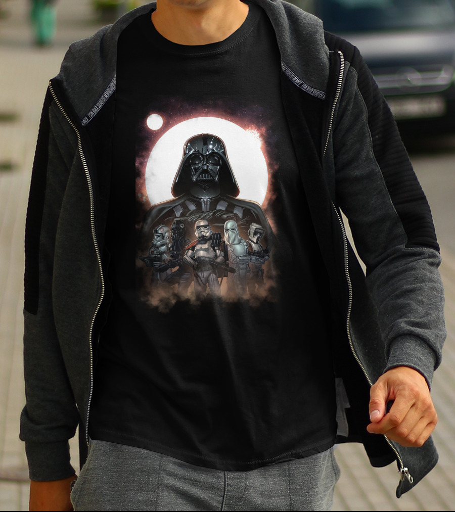 Darth Vader And Stormtroopers Under Galactic Moon Star Wars Dark Side Troops T-Shirt
