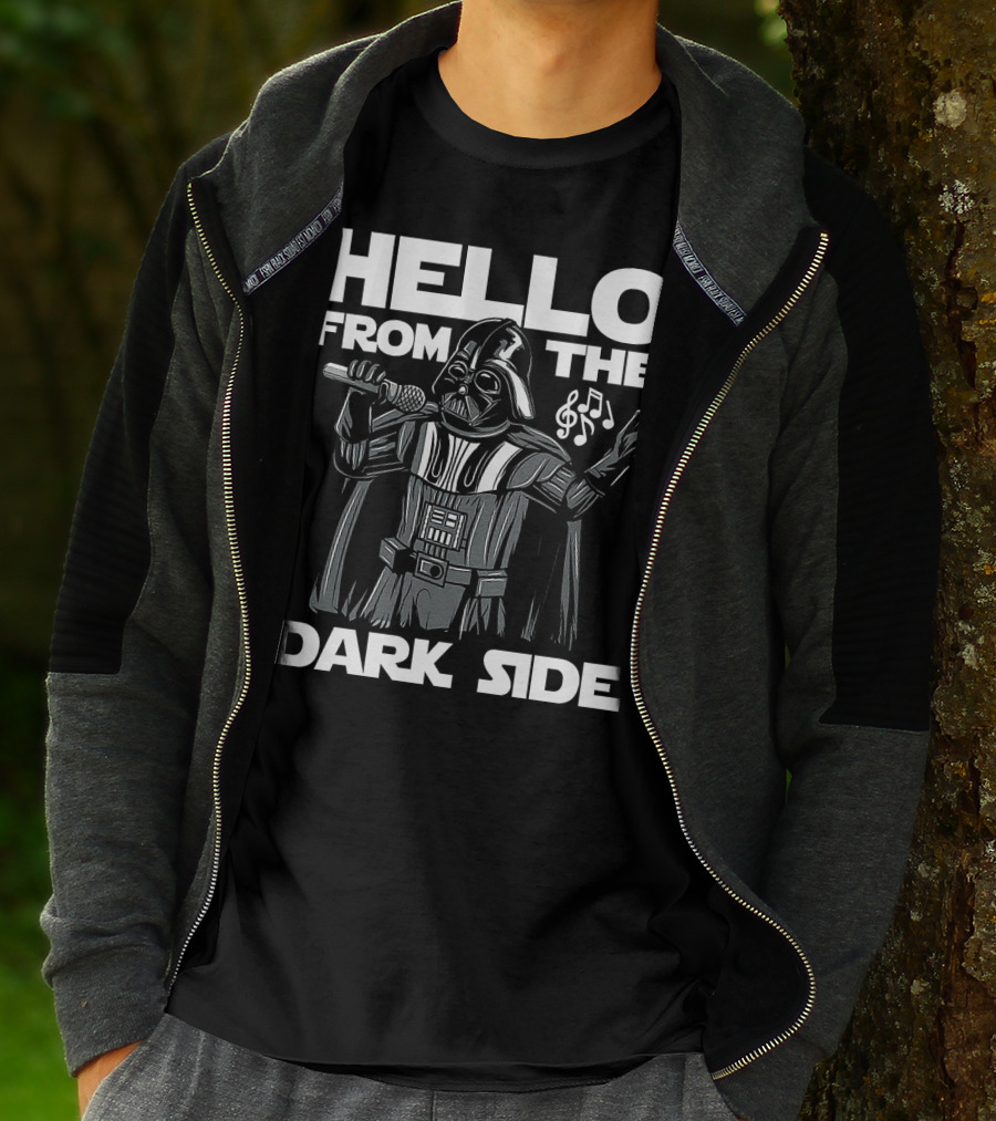 Hello From The Dark Side Darth Vader Star Wars Singing Microphone Musical Notes T-Shirt