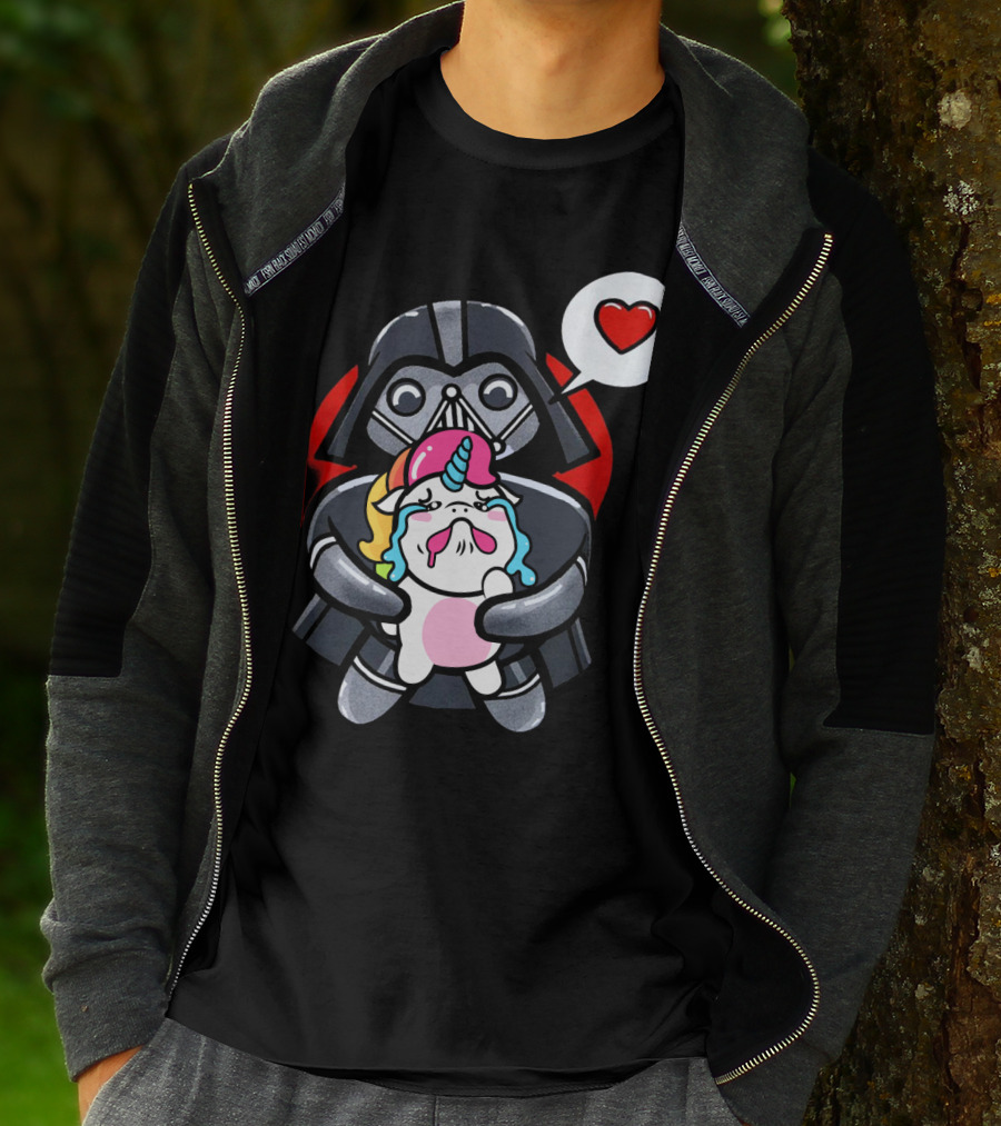 Hug Crying Unicorn Darth Vader Heart Speech Bubble Star Wars T-Shirt