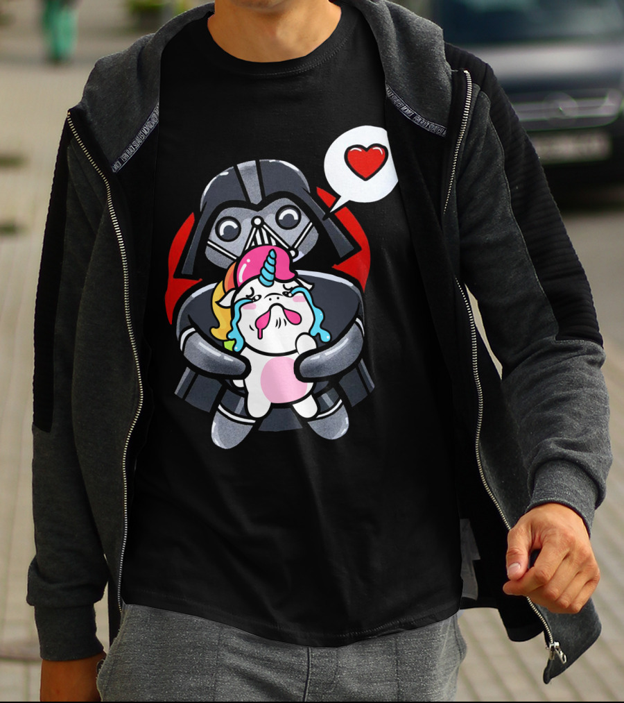 Hug Crying Unicorn Darth Vader Heart Speech Bubble Star Wars T-Shirt