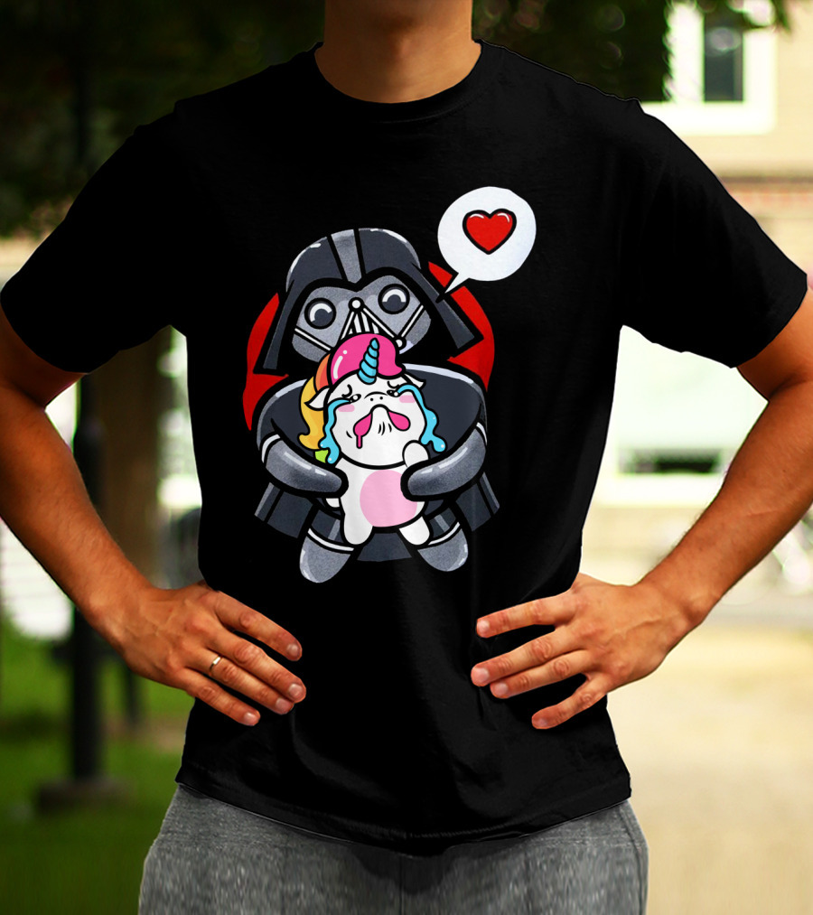 Hug Crying Unicorn Darth Vader Heart Speech Bubble Star Wars T-Shirt